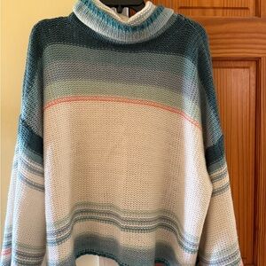 Anthropologie Striped Teal and Cream Women's Sweater
